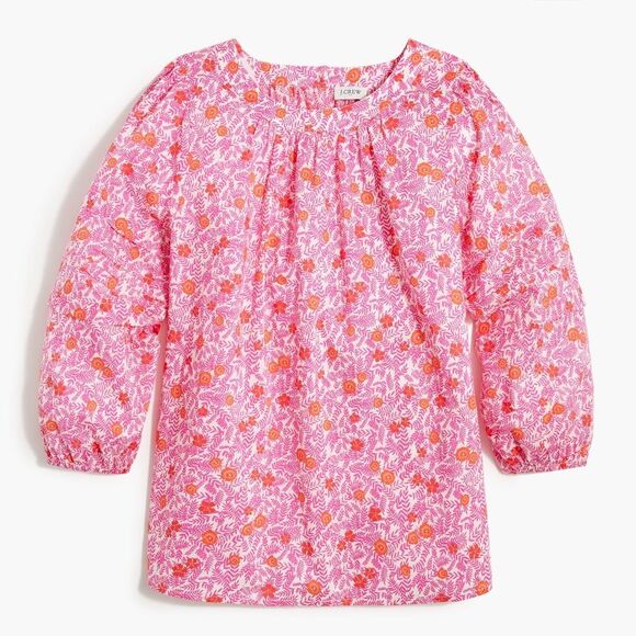 J. Crew Size XS Floral Printed Puff Sleeve Pintuck Top Style AZ099 - Picture 1 of 15